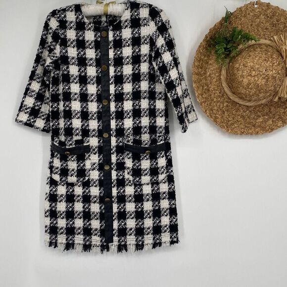 Zara Bloggers Fave Tweed Plaid Shift Dress Raw Hem Size‎ XS Black/White - Picture 3 of 16